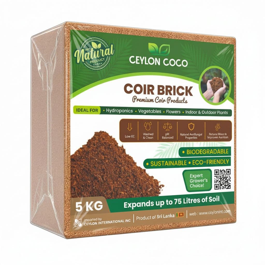 Compressed coco coir brick used as growing media